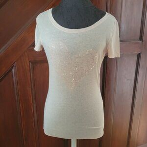 American Eagle Sequin Heart Tee Short Sleeve Womens Top Pale Pink size M